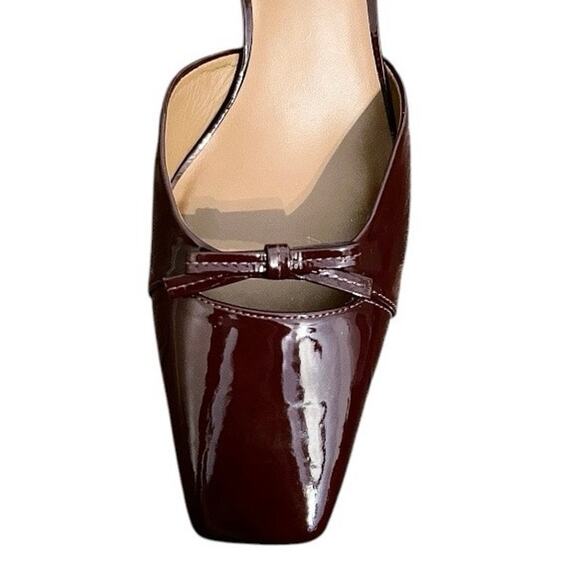 Reformation Darcy Burgundy Patent Leather Square Toe Bow Kitten Heels Size 10 - Picture 4 of 10